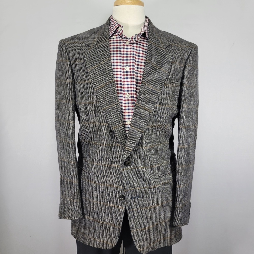 VTG Henry Grethel Men's Sport Coat Blazer Two Button Gray Blue Plaid Size 42L